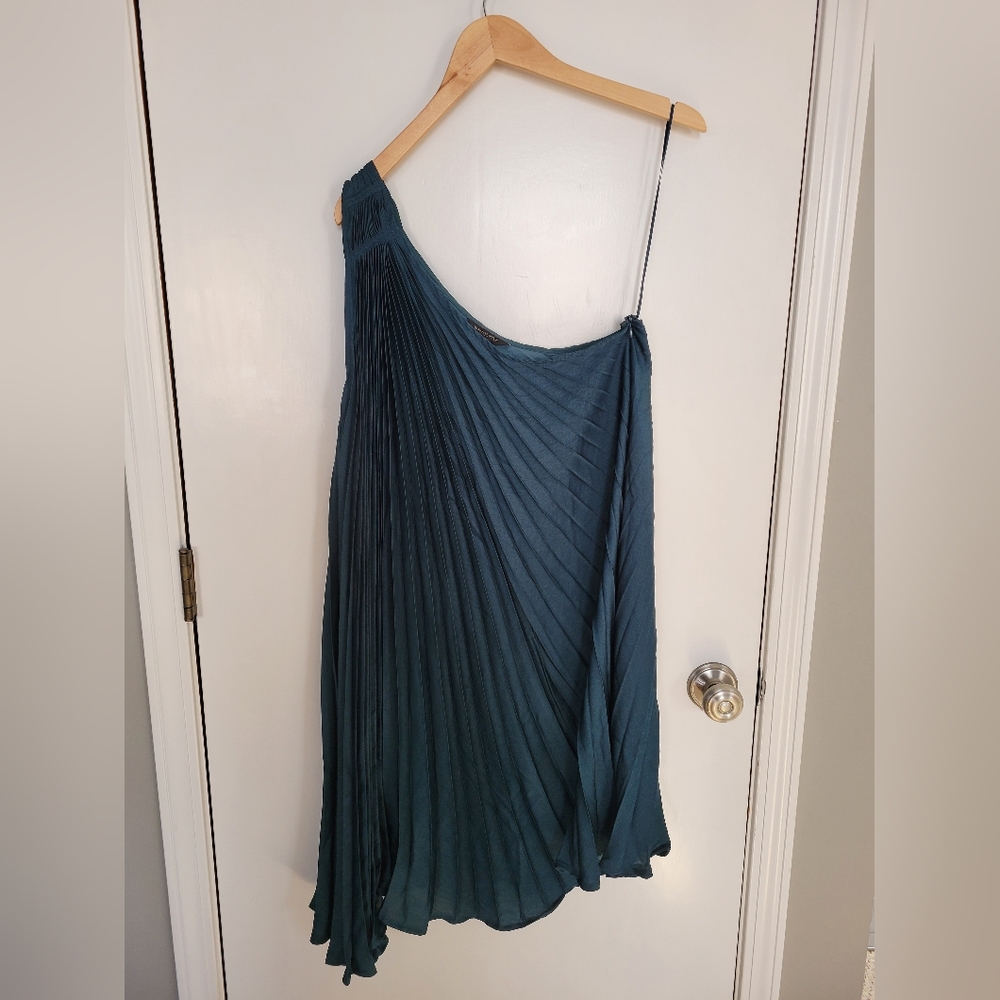Banana Republic Factory Teal One Shoulder Pleated Dress